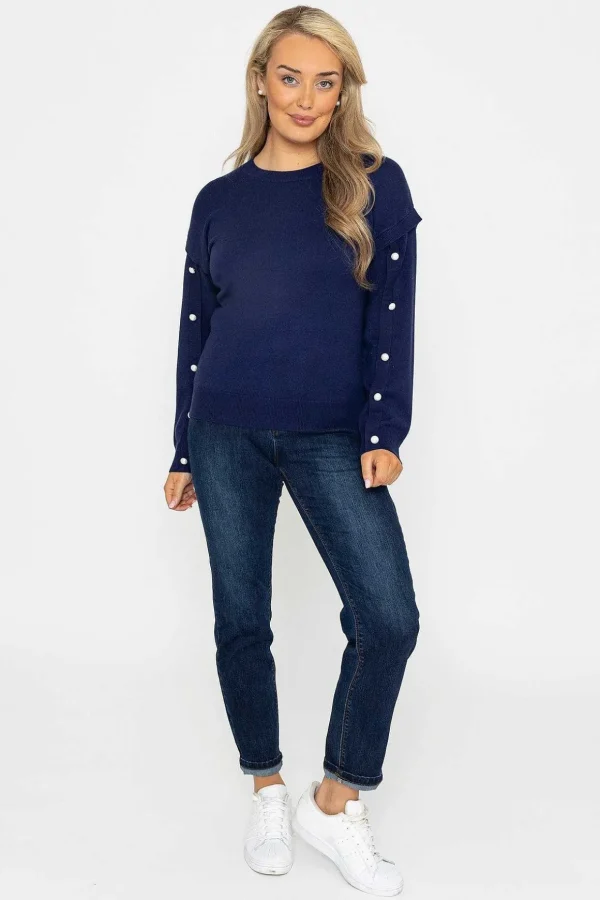 Button Sleeve Knit In Navy