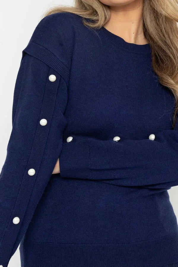 Button Sleeve Knit In Navy