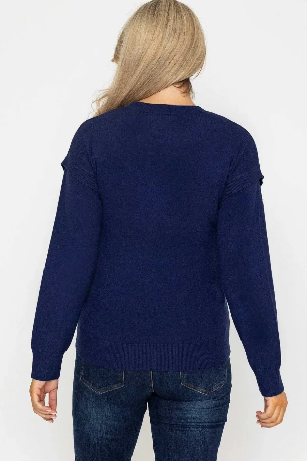 Button Sleeve Knit In Navy