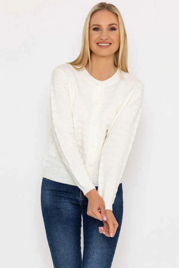 Button Up Cardigan In Ecru