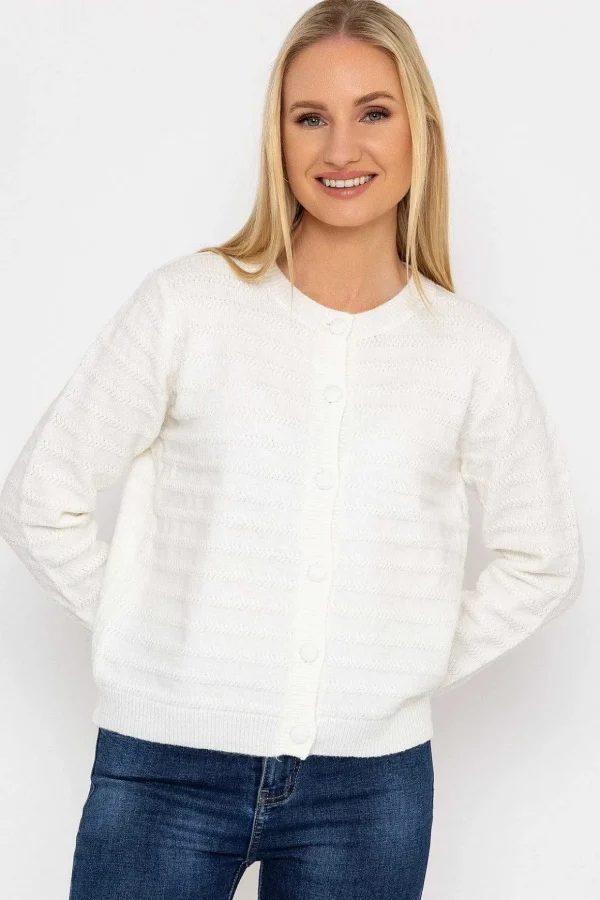 Button Up Cardigan In Ecru