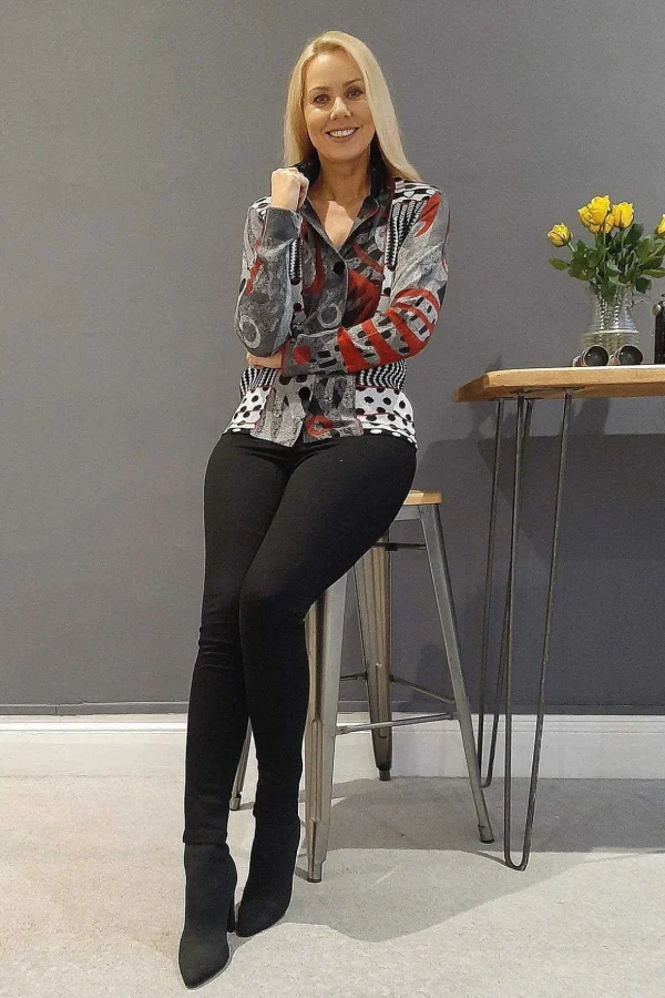 Buttoned Faux Fur Trim Top In Black