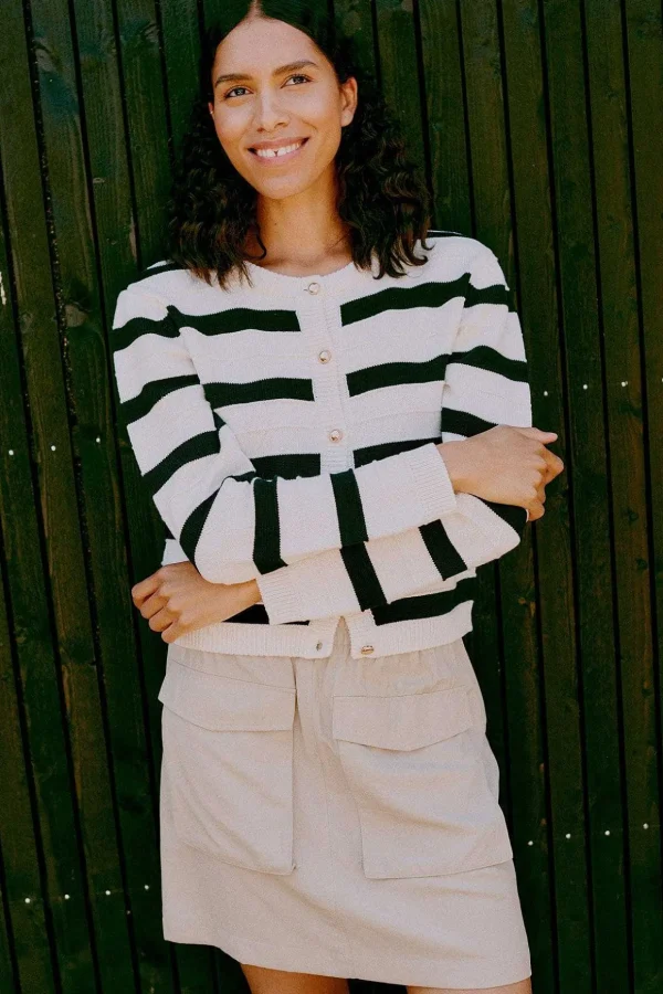 Bymocca Cream Striped Cardigan