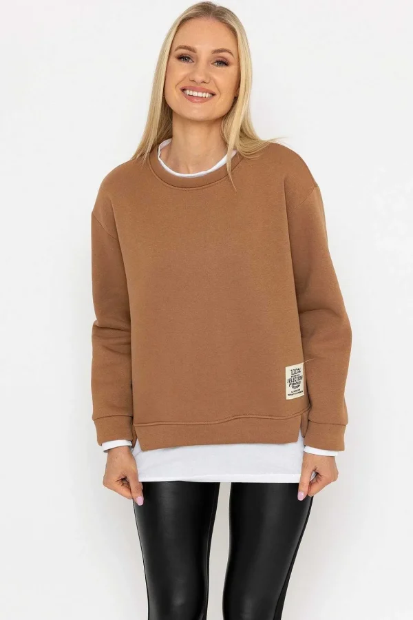 Camel Sweatshirt With White Insert