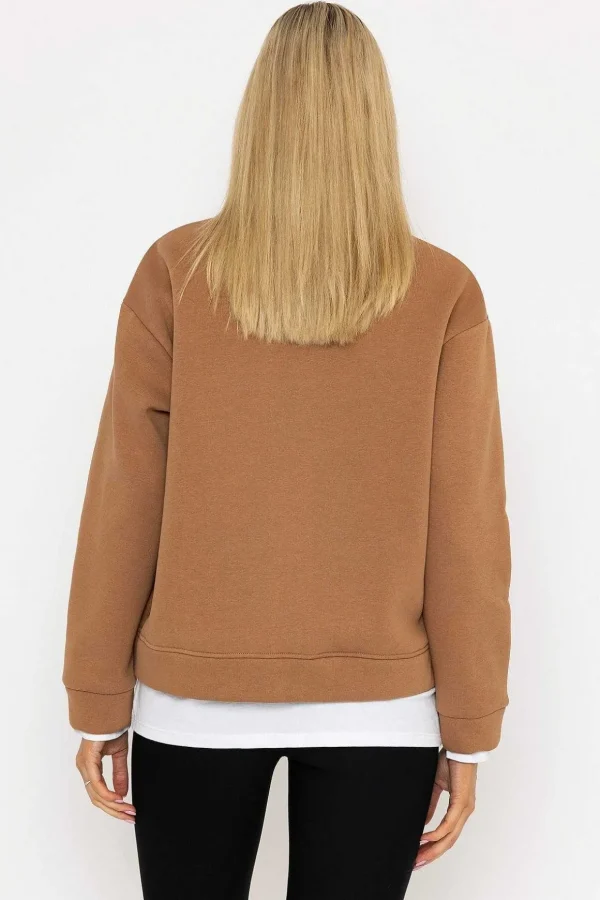 Camel Sweatshirt With White Insert