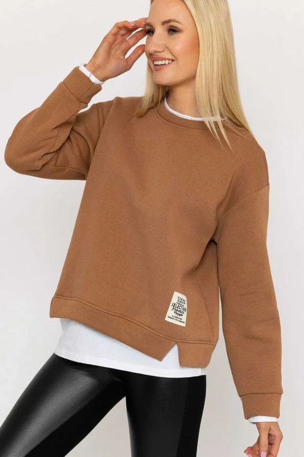 Camel Sweatshirt With White Insert
