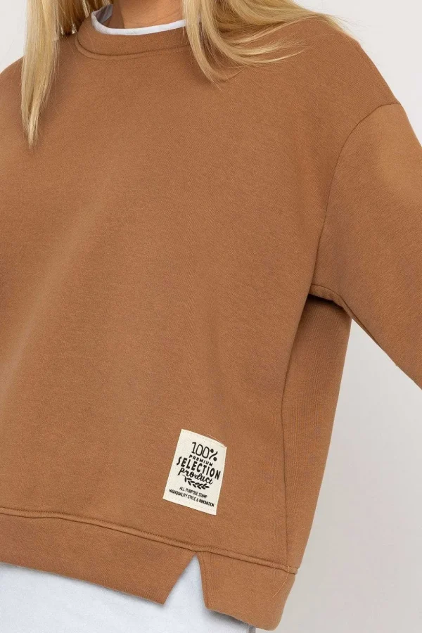 Camel Sweatshirt With White Insert