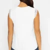 Cap Sleeve Lace Trim Pleated Top In Ecru