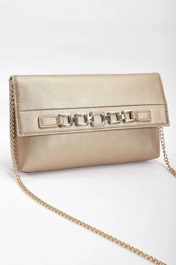 Chain Detail Clutch In Gold