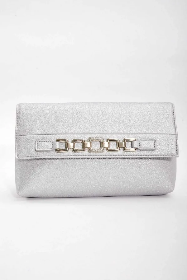 Chain Detail Clutch In Silver