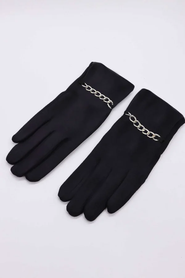 Chain Detail Glove In Black