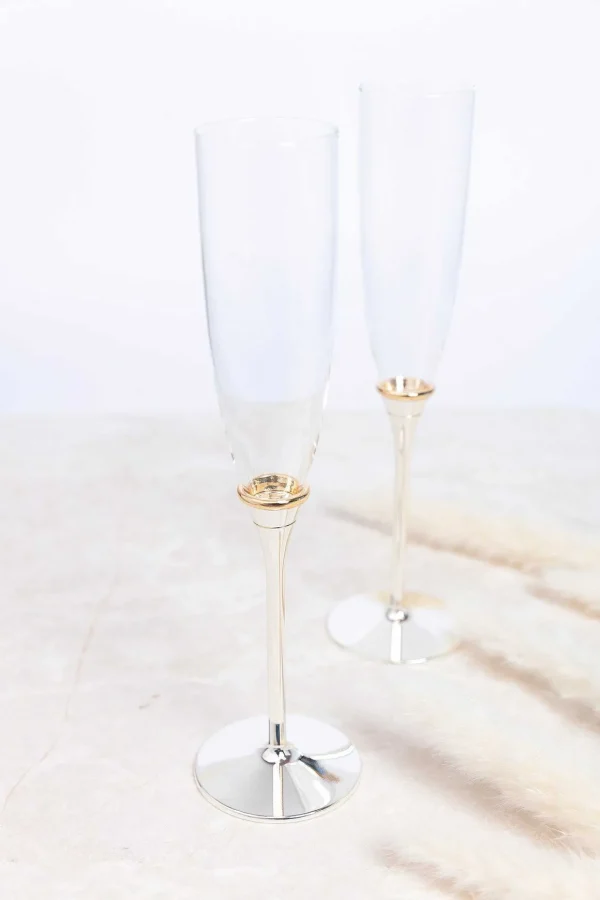 Champagne Flutes With Gold Plated Rings