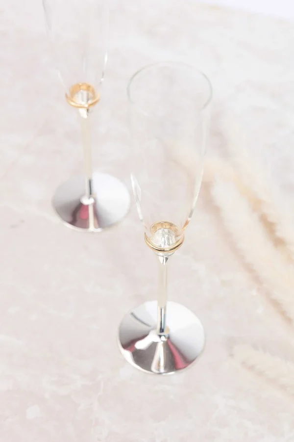 Champagne Flutes With Gold Plated Rings