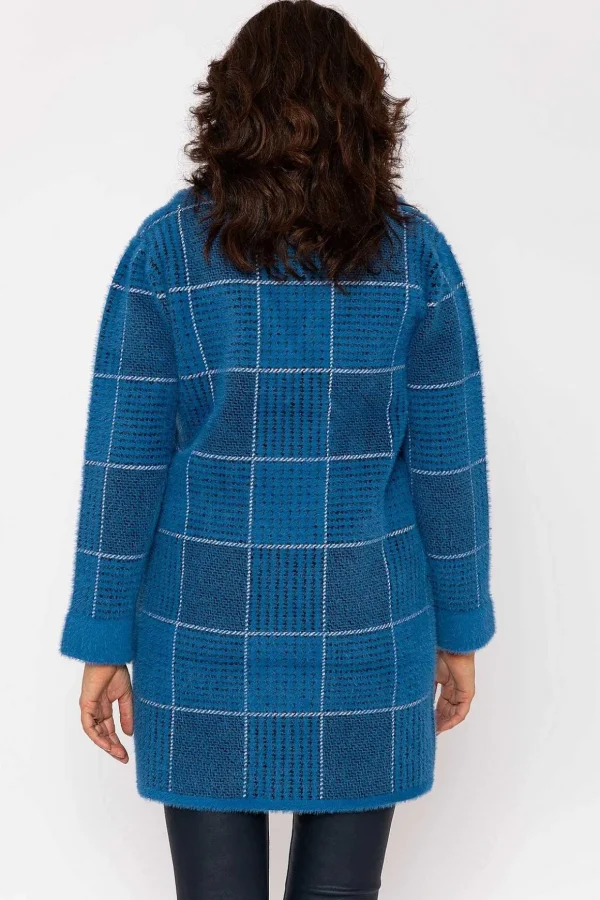 Check Buttoned Coatigan In Teal