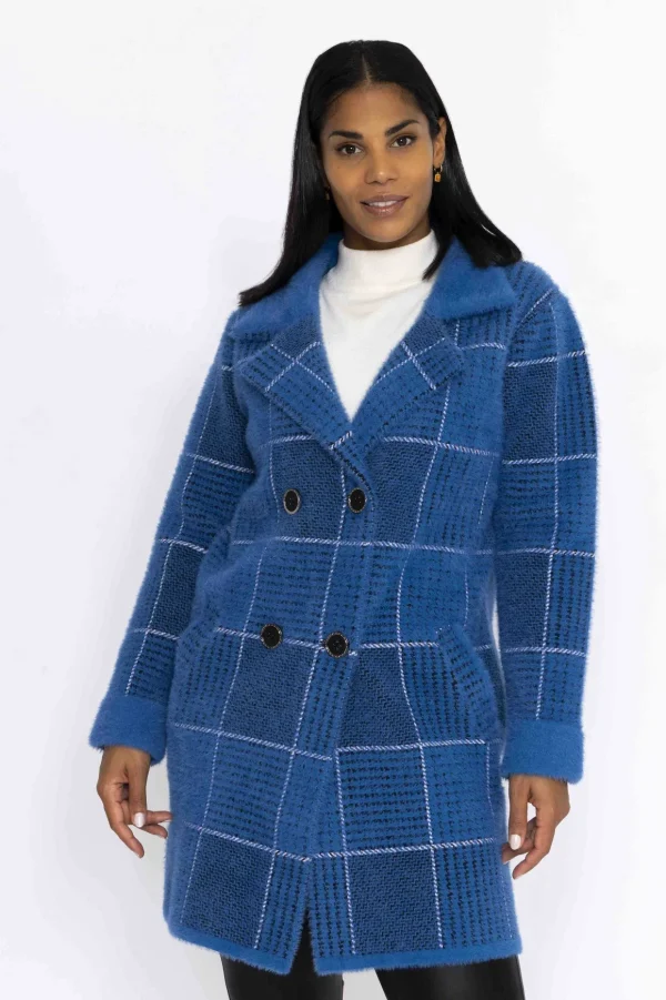 Check Buttoned Coatigan In Teal