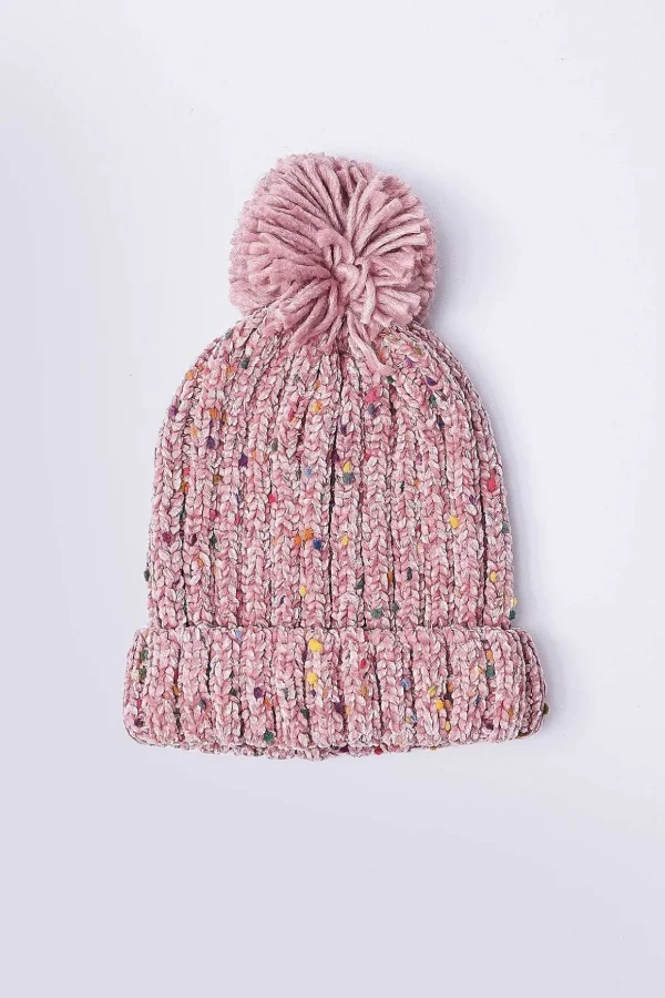 Chenille Contrast Beanie In Pink