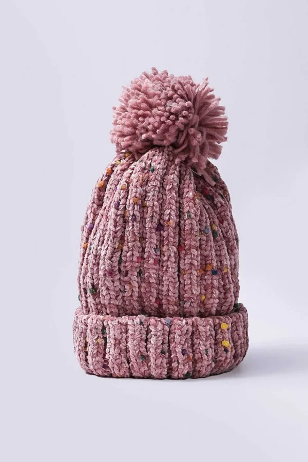 Chenille Contrast Beanie In Pink