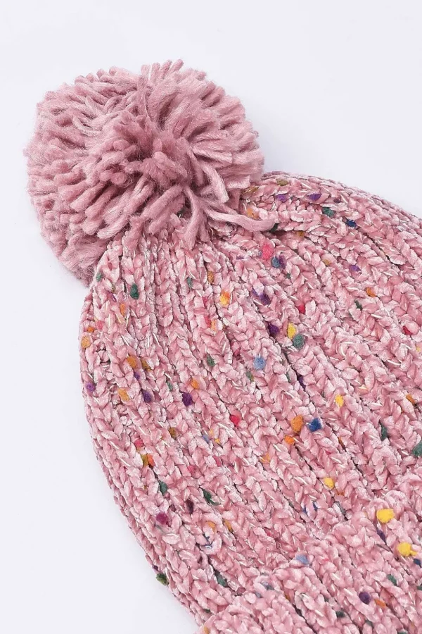 Chenille Contrast Beanie In Pink