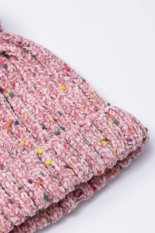 Chenille Contrast Beanie In Pink