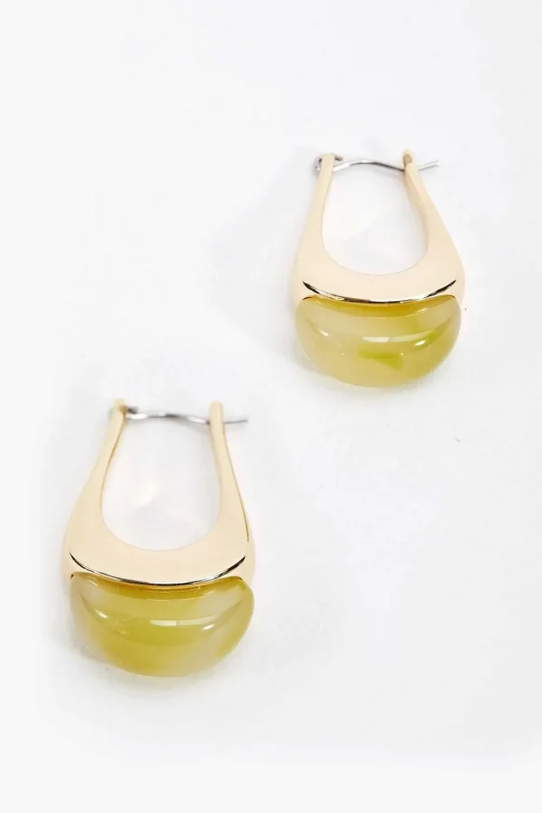 Chunky Hoop Earrings With Green Stone