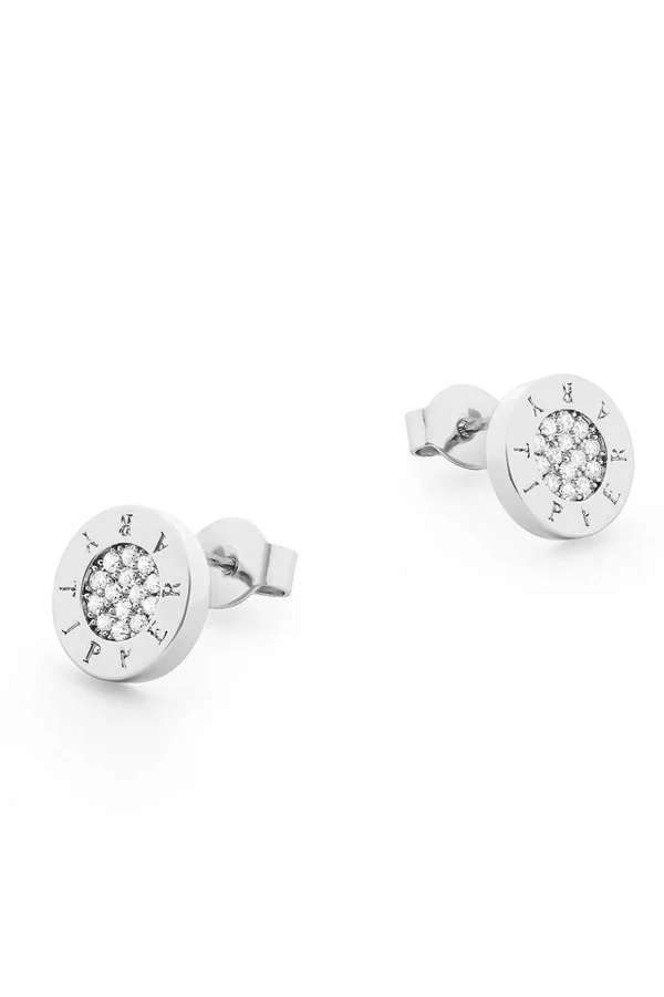 Circle Pave Silver Stud Earrings