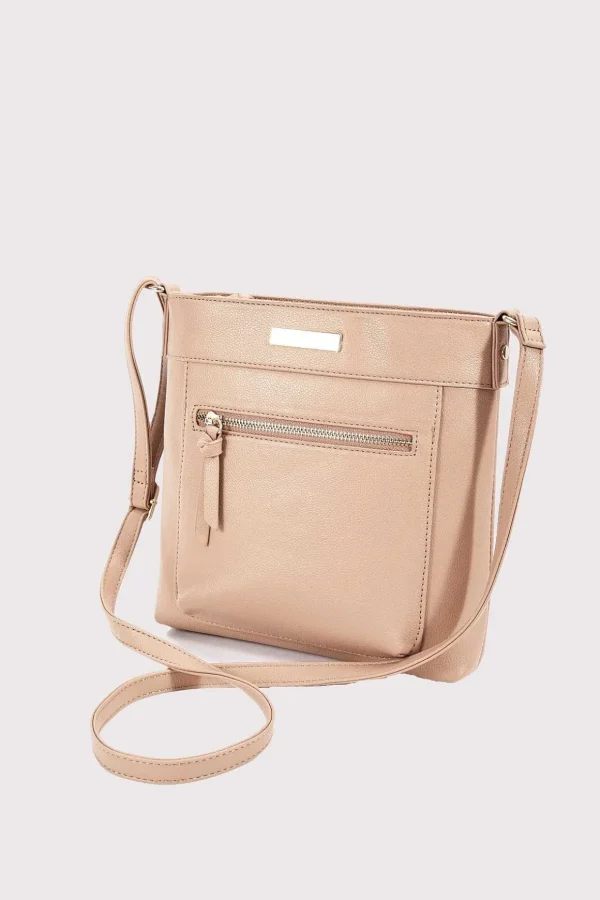 Classic Crossbody Front Zip Bag In Beige