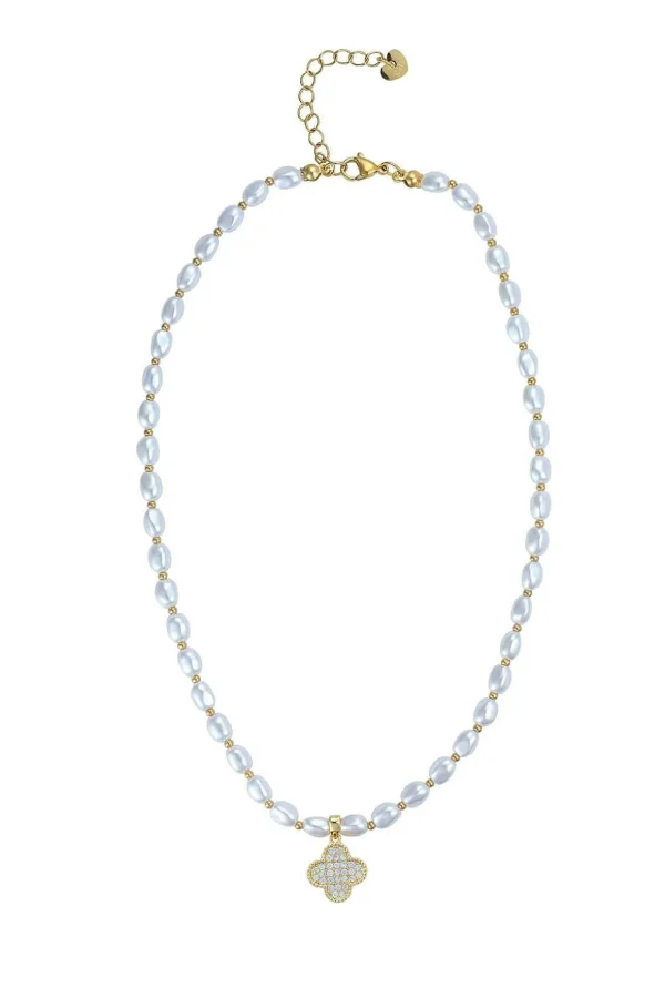 Clover Drop Faux Pearl Necklace
