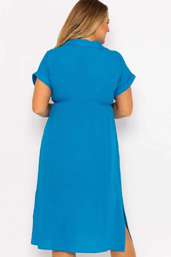 Collar Knee Length Dress In Blue