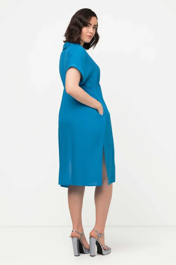 Collar Knee Length Dress In Blue