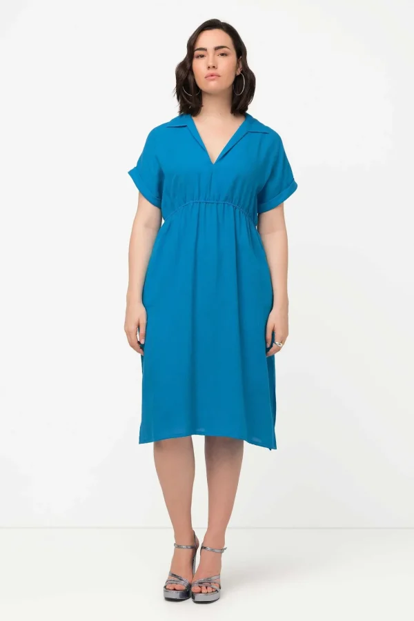 Collar Knee Length Dress In Blue