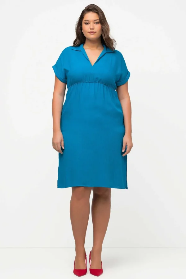 Collar Knee Length Dress In Blue