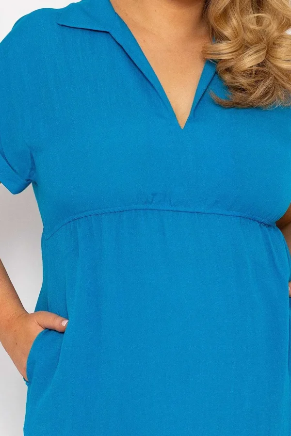 Collar Knee Length Dress In Blue