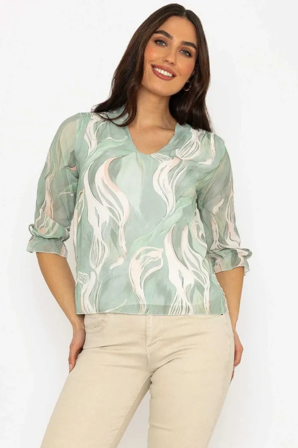 Collarless Blouse In Khaki
