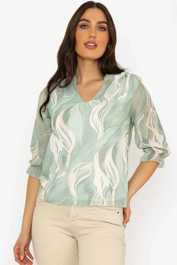 Collarless Blouse In Khaki