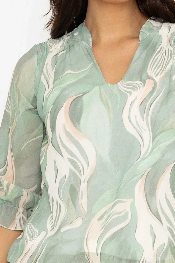 Collarless Blouse In Khaki