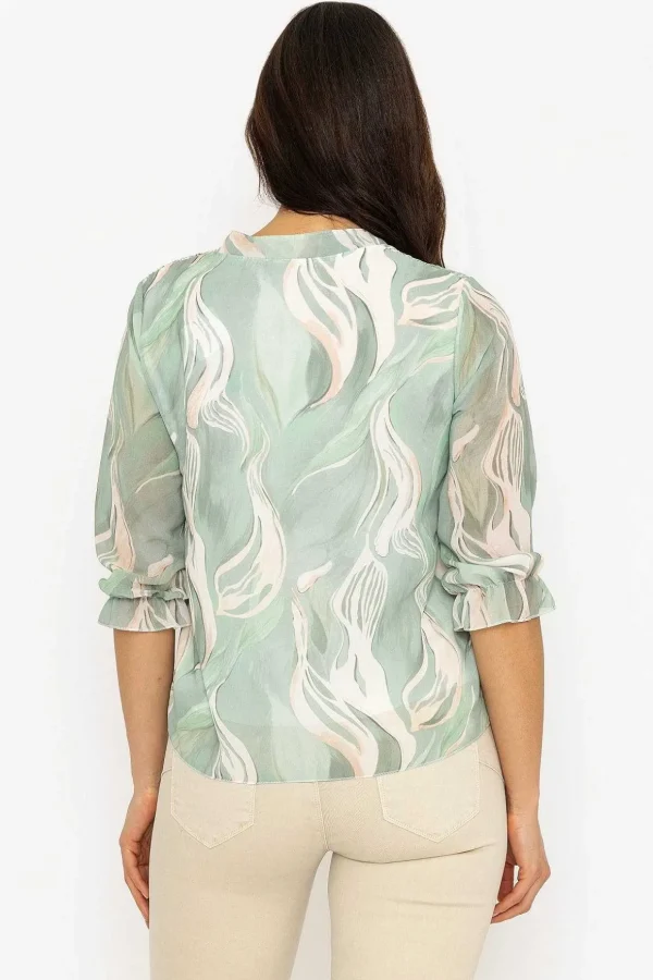 Collarless Blouse In Khaki