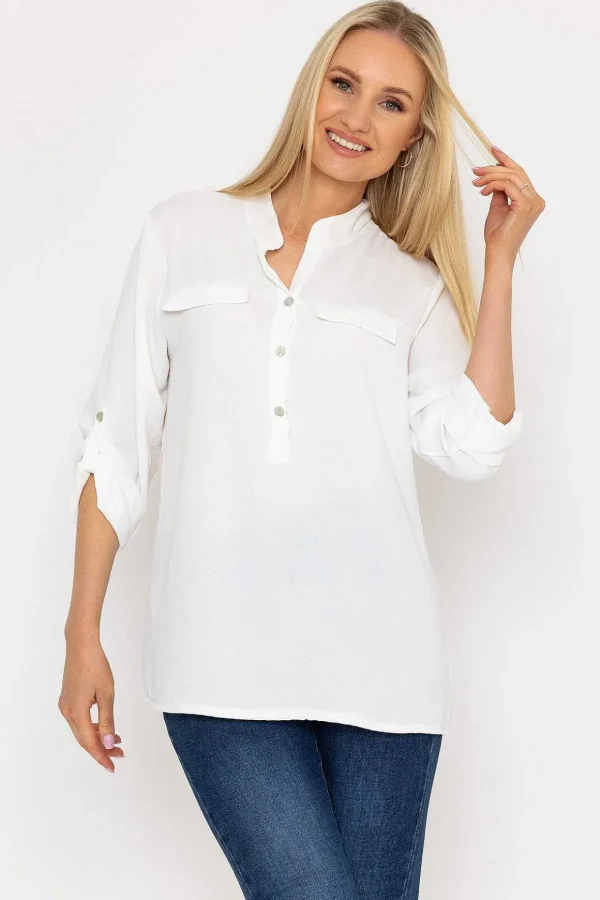 Collarless Shirt In Ecru