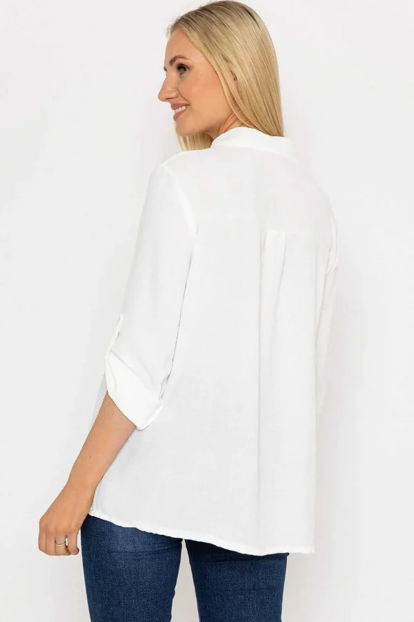 Collarless Shirt In Ecru