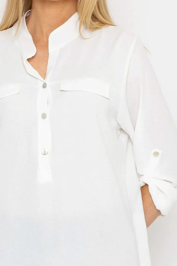 Collarless Shirt In Ecru