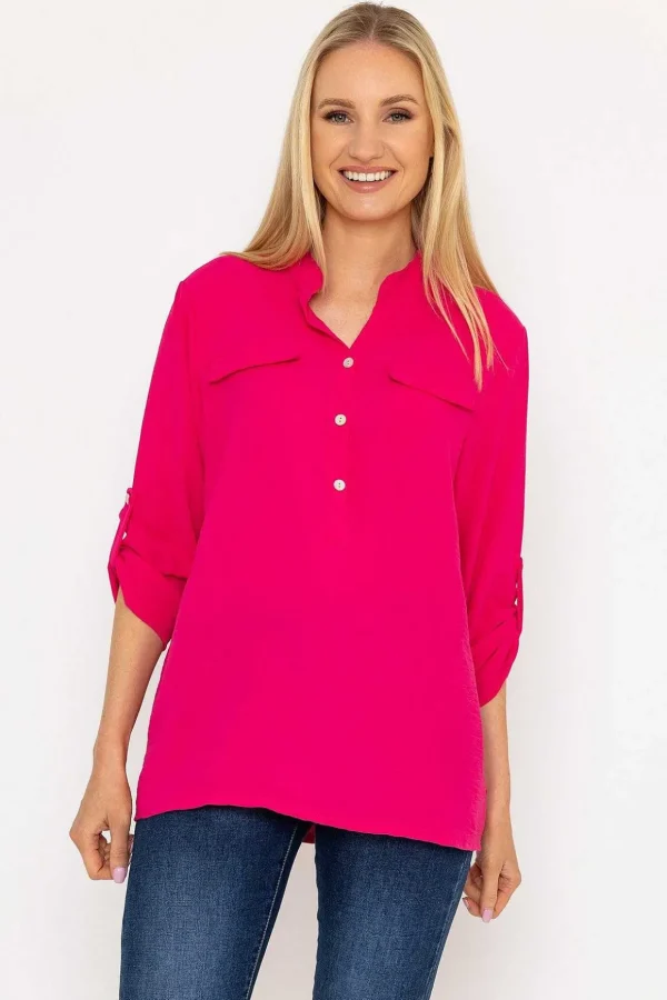 Collarless Shirt In Pink