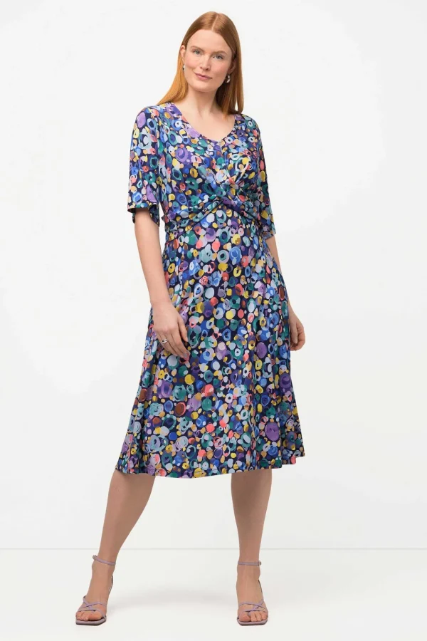 Colorful Dot Print Short Sleeve Midi Dress