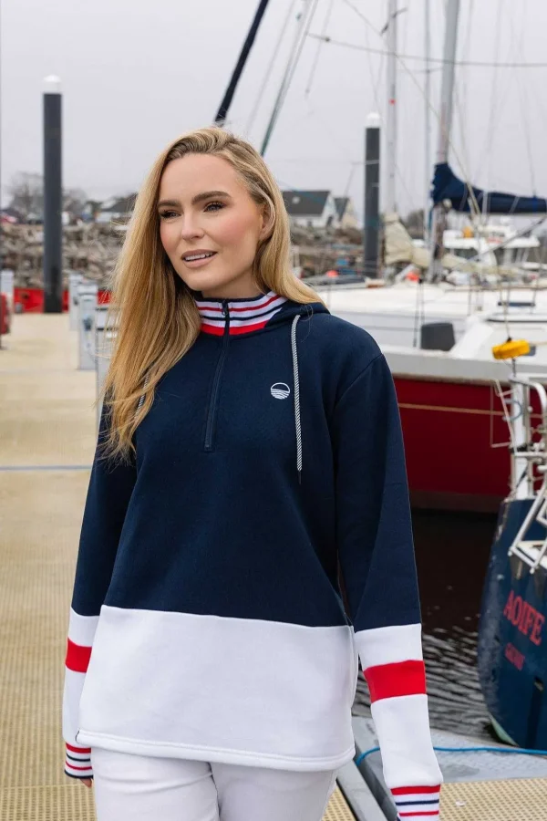 Colour Block Half Zip Hooded Sweatshirt In Navy