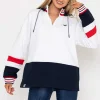 Colour Block Half Zip Hooded Sweatshirt In White