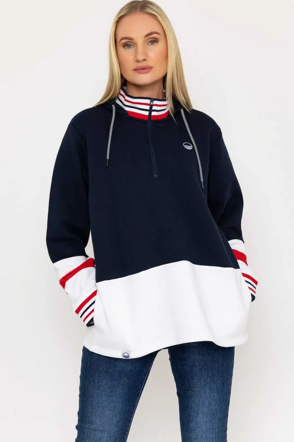 Colour Block Half Zip Hooded Sweatshirt In Navy