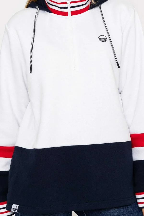 Colour Block Half Zip Hooded Sweatshirt In White