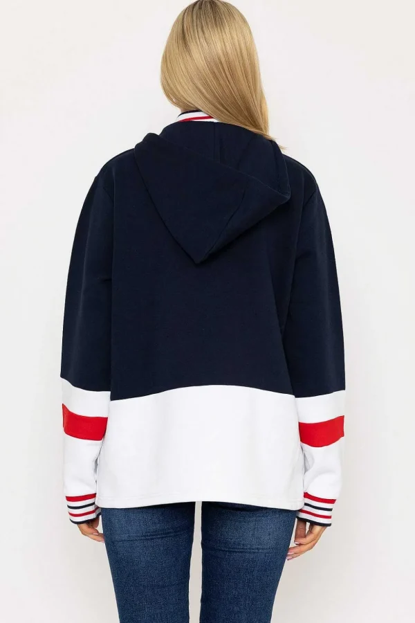 Colour Block Half Zip Hooded Sweatshirt In Navy