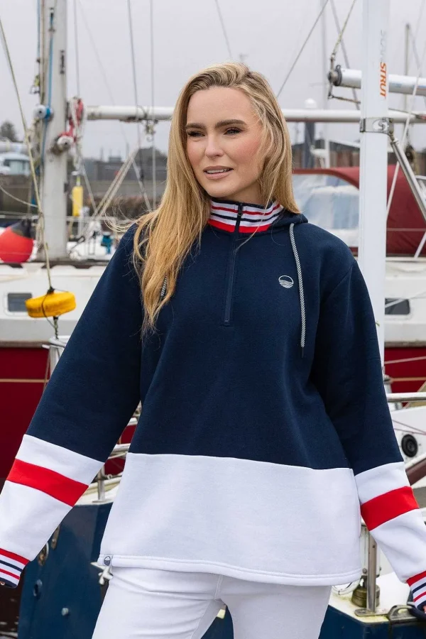 Colour Block Half Zip Hooded Sweatshirt In Navy