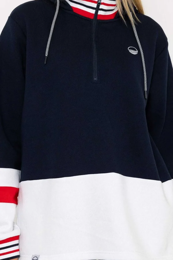 Colour Block Half Zip Hooded Sweatshirt In Navy