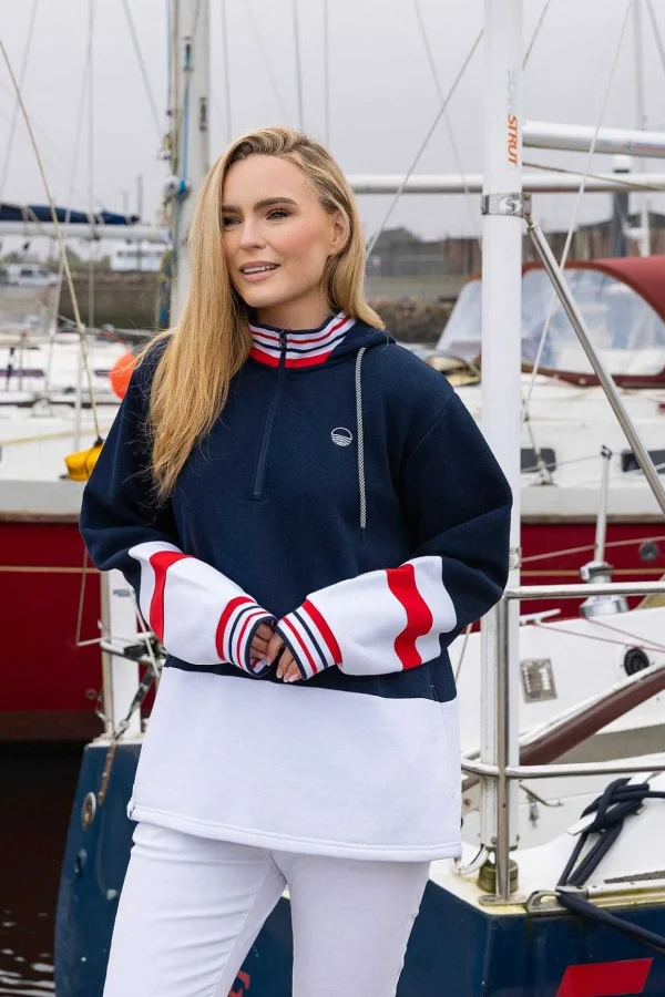 Colour Block Half Zip Hooded Sweatshirt In Navy