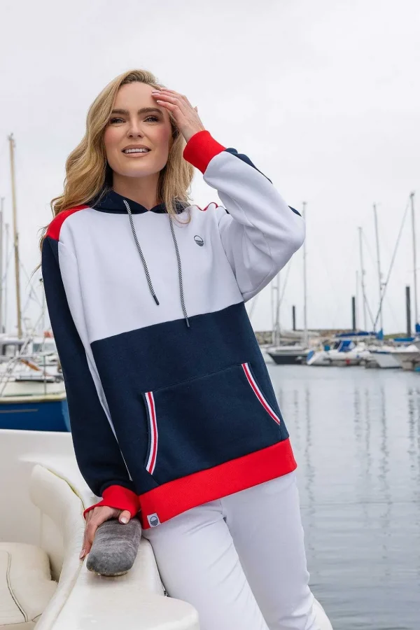 Colour Block Hoodie In Navy